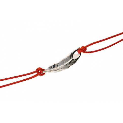 Srebrna bransoletka próby 925 rodowane piórko na czerwonym sznurku