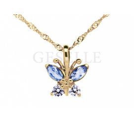 Urocza złota zawieszka z niebieskimi i białymi cyrkoniami w kształcie motylka 