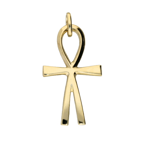 Złoty talizman krzyż egipski Anch podwójny próby 585 