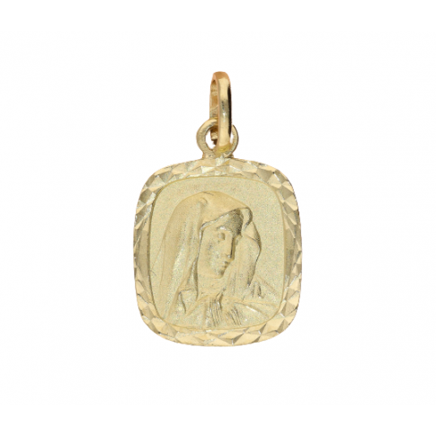Kwadratowy medalik z żółtego złota próby 585 z wizerunkiem Matki Boskiej - GRAWER W PREZENCIE