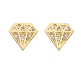 Delikatne złote kolczyki w kształcie diamentów z lśniącymi cyrkoniami