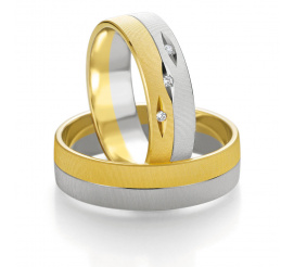 Solidne obrączki ślubne z dwóch kolorów złota z trzema oprawionymi brylantami