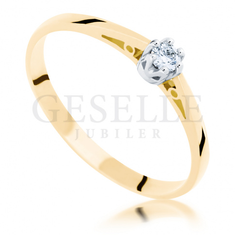 Uroczy pierścionek zaręczynowy z żółtego złota z brylantem 0.10 ct - klasyczna forma i ponadczasowa elegancja