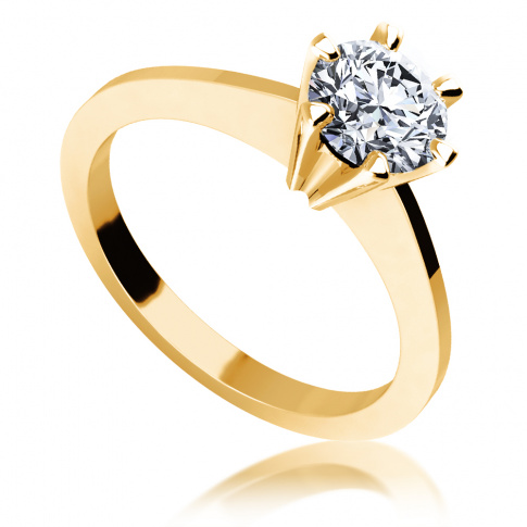 Elegancki, złoty pierścionek zaręczynowy z brylantem o masie 0.70 ct