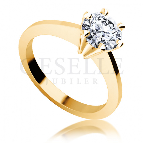 Luksusowy brylant 1.00 ct w żółtym złocie - pierścionek zaręczynowy