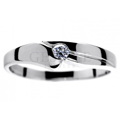 Wyjątkowy pierścionek zaręczynowy z białego złota z brylantem 0.09 ct