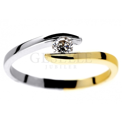 Dwukolorowy pierścionek zaręczynowy z brylantem 0.15 ct