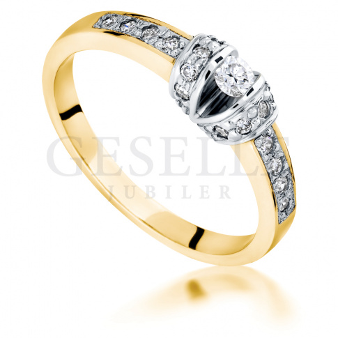 Olśniewający pierścionek w modnym stylu z żółtego złota z brylantami o masie 0.26 ct