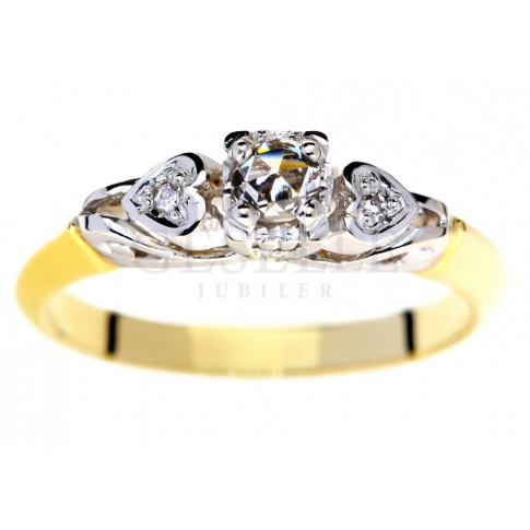 Romantyczny pierścionek z żółtego złota w stylu retro z diamentami 0.12 ct