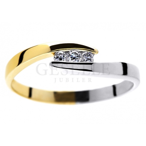 Delikatny pierścionek zaręczynowy z dwukolorowego złota z brylantami 0.06 ct
