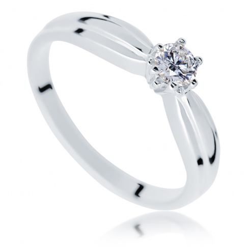 Elegancki pierścionek zaręczynowy z białego kruszcu z brylantem 0,25 ct w klasycznym stylu