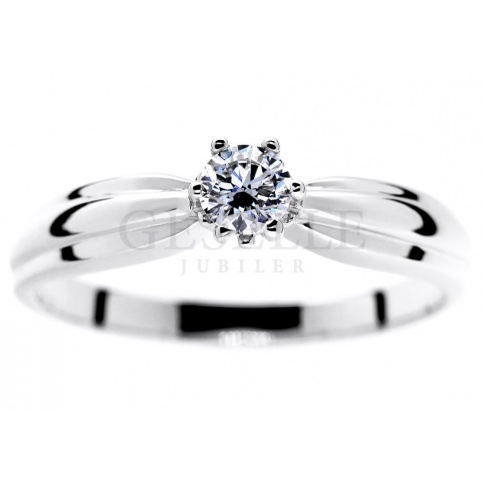 Unikalny pierścionek zaręczynowy dla wyjątkowej kobiety - białe złoto i brylant o masie 0.19 ct - klasyka
