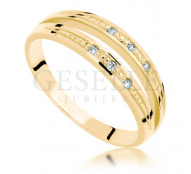 Niespotykany, podwójny złoty pierścionek zaręczynowy z 6 brylantami o łącznej masie 0.06 ct