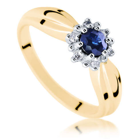 Wyjątkowy, elegancki pierścionek z szafirem naturalnym i pełnymi blasku brylantami 0.06 ct