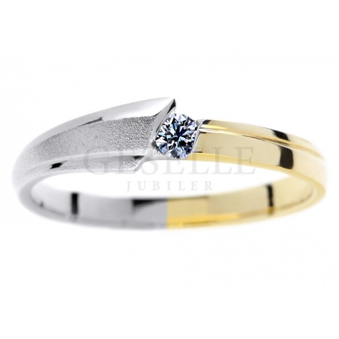 Dwukolorowe złoto - pierścionek zaręczynowy z brylantem 0.07 ct