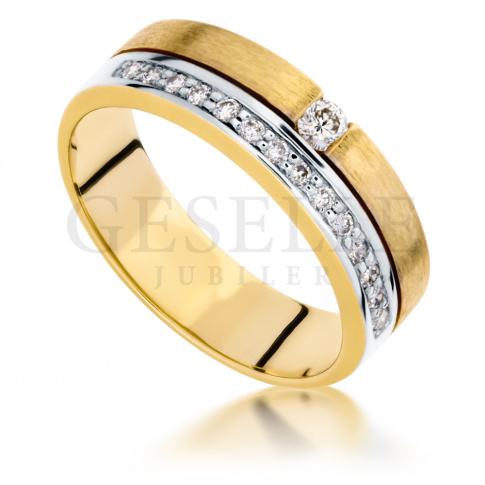 Wyjątkowy, efektowny pierścionek - żółte złoto i 15 brylantów o łącznej masie 0.21 ct