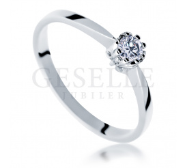 Elegancki pierścionek zaręczynowy w klasycznym stylu - wieczny brylant 0.10 ct i pełen blasku kruszec