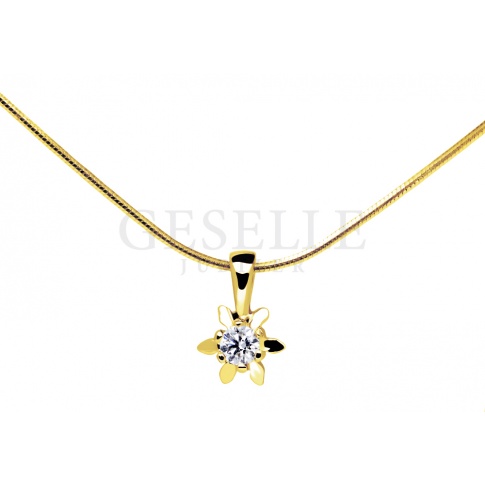 Złoty wisiorek w kształcie delikatnej gwiazdki z brylantem 0,09 ct w klasycznym stylu 