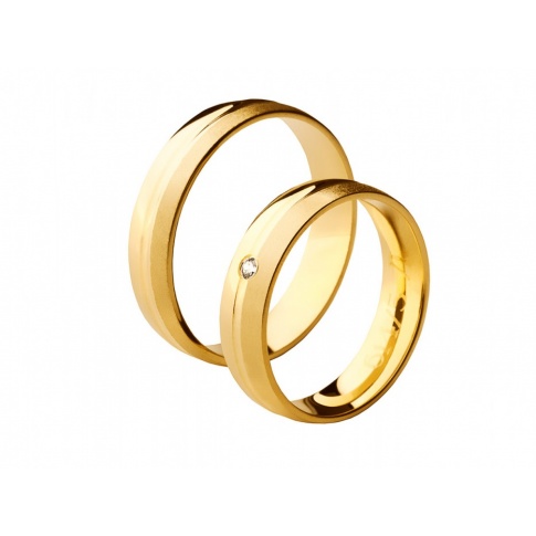 Romantyczne i subtelne obrączki ślubne z żółtego złota z cyrkonią Swarovskiego lub brylantem