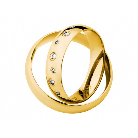 Eleganckie obrączki ślubne z klasycznego złota obsypane pełnymi blasku cyrkoniami
