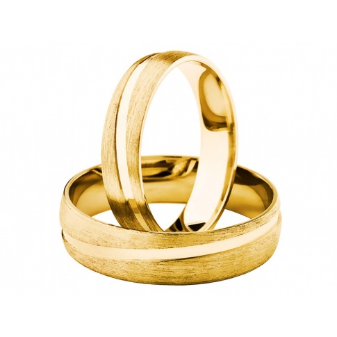 Pełne czaru obrączki ślubne z klasycznego złota pokryte matem z lśniącą linią