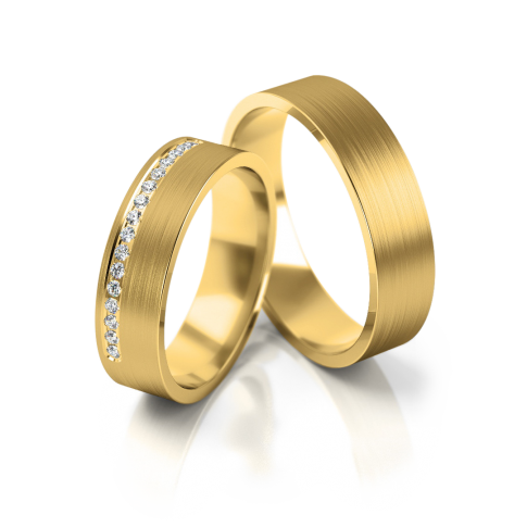 Nowoczesna obrączka ślubna ze złota o płaskiej powierzchni z cyrkoniami lub brylantami do wyboru