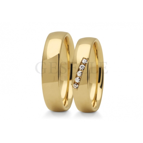Eleganckie złote obrączki ślubne z cyrkoniami Swarovskiego lub brylantami