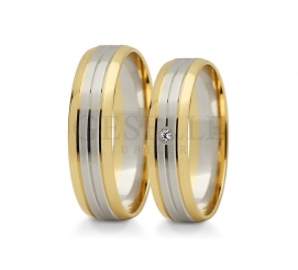 Romantyczne obrączki ślubne z dwóch kolorów złota - delikatna linia, subtelny mat i lśniąca cyrkonia Swarovski ELEMENTS