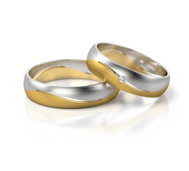 Nowoczesna, dwukolorowa obrączka ślubna z wspaniałą cyrkonią Swarovski ELEMENTS lub brylantem