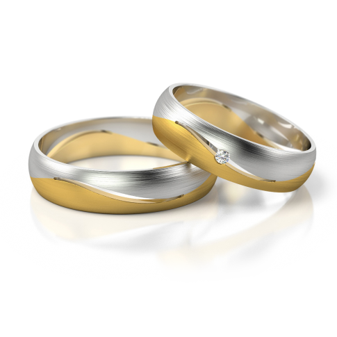 Nowoczesna, dwukolorowa obrączka ślubna z wspaniałą cyrkonią Swarovski ELEMENTS lub brylantem