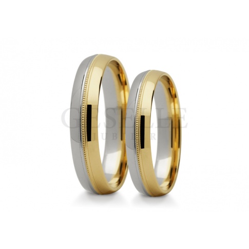 Klasyczna obrączka ślubna z dwóch kolorów złota z delikatnym detalem