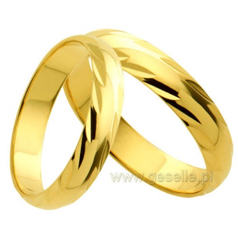 Błyszcząca obrączka ślubna w klasycznym stylu z żółtego złota z diamentowaniem na brzegach