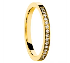 Luksusowa obrączka  ślubna z żółtego złota z brylantami 0,15 ct lub cyrkoniami - kolekcja ESSENCE