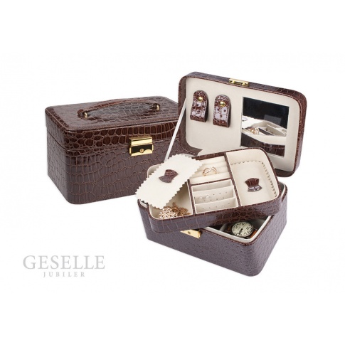 Lakierowany, brązowy kuferek-walizka na biżuterię - idealny pomysł na prezent!