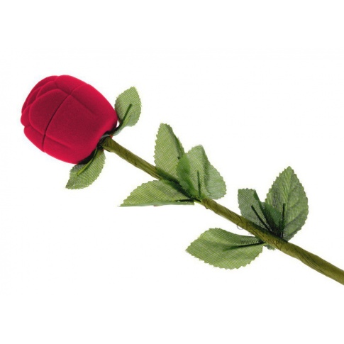 Ozdobne, welurowe pudełeczko na pierścionek zaręczynowy - piękna, czerwona róża dla Ukochanej