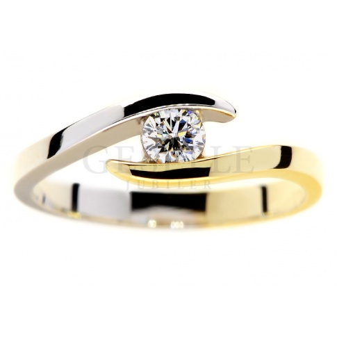 Niebanalne zaręczyny - pierścionek z żółtego i białego złota z brylantem 0.19 ct