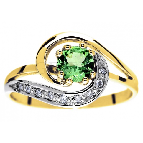 Niezwykły złoty pierścionek z tsavorytem i brylantami 0.09 ct - wspaniały pomysł na zaręczyny!