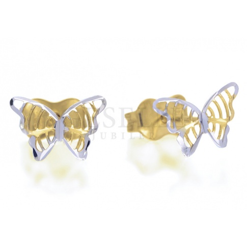 Delikatne kolczyki w kształcie motyli z ażurowymi skrzydełkami ze złota próby 333