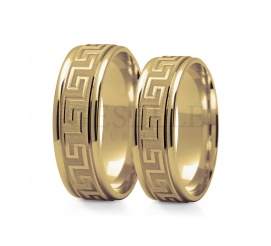 Niebanalne obrączki ślubne z klasycznego złota z greckim wzorem