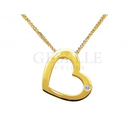 Stylowa, złota zawieszka w kształcie serca z brylantem 0,01 ct - elegancki pomysł na prezent