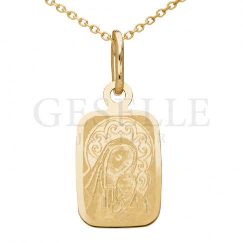 Prostokątny medalik ze złota próby 333 z Matką Boską z Dzieciątkiem Jezus