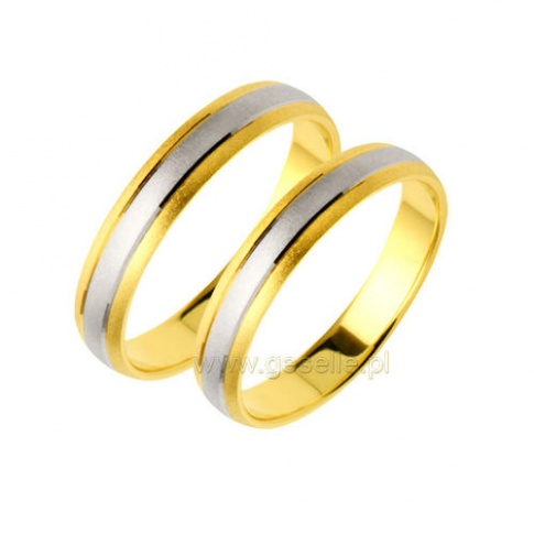 Dwukolorowe obrączki ślubne w minimalistycznym stylu - kompozycja z dwóch kolorów złota z ozdobnym matem