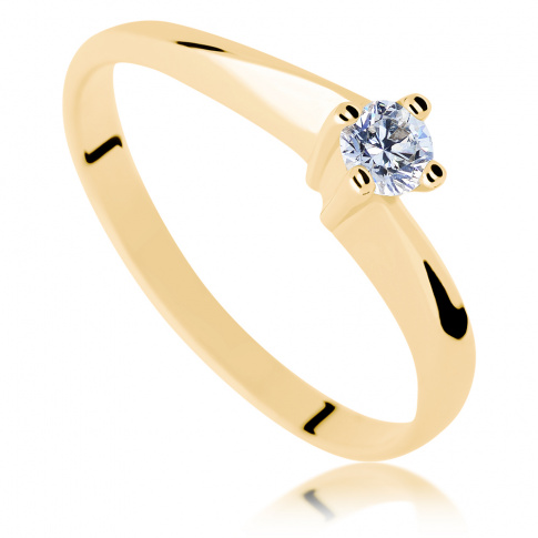 Cieszący się popularnością złoty pierścionek zaręczynowy z brylantem o masie 0.15 ct