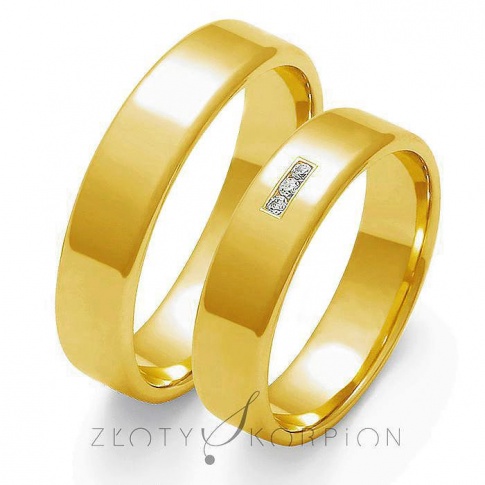 Tradycyjna obrączka ślubna z żółtego złota z cyrkoniami lub brylantami - szerokość 5 mm