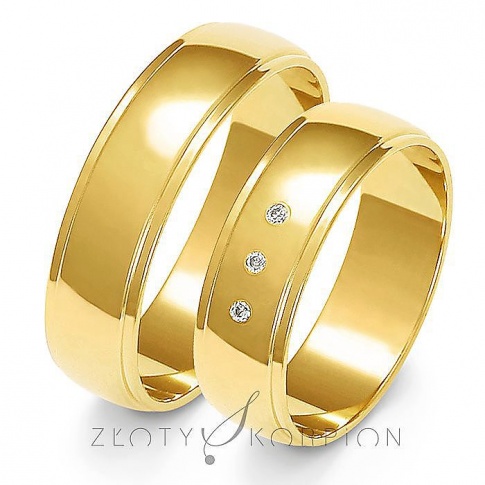 Solidny komplet półokrągłych obrączek ślubnych z żółtego złota z cyrkoniami Swarovski Elements lub brylantami