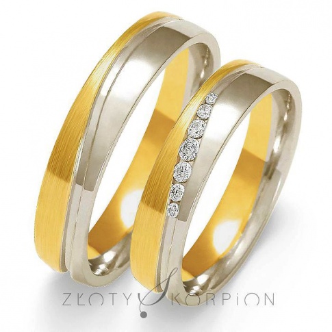 Elegancka obrączka ślubna z dwukolorowego złota z olśniewającymi cyrkoniami Swarovski Elements lub brylantami - szerokość 5 mm