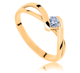 Urzekający, romantyczny pierścionek zaręczynowy z klasycznego złota z brylantem o masie 0.15 ct
