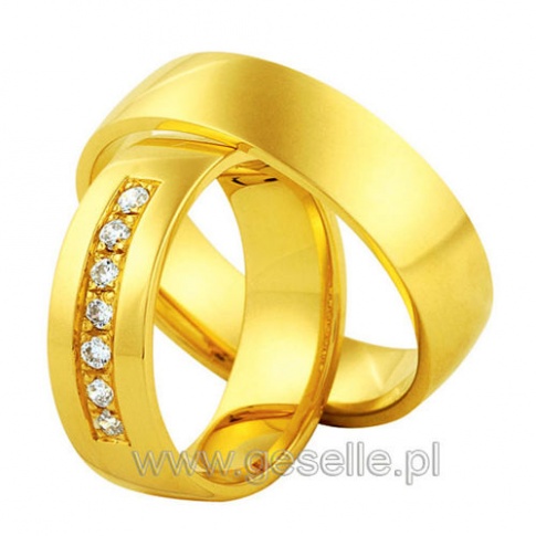 Cieszący się niesłabnącym powodzeniem ponadczasowy wzór obrączek ślubnych z klasycznego złota z rzędem cyrkonii Swarovski ELEMENTS