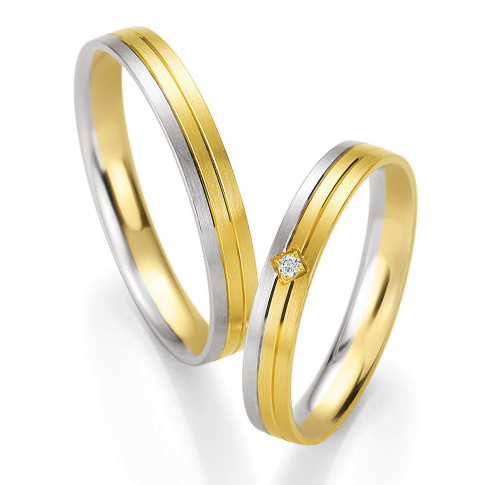 Klasyczna męska dwukolorowa obrączka ślubna - białe i żółte złoto pr. 333 - dwie ozdobne linie
