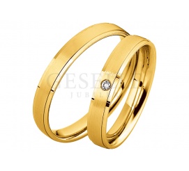 Elegancka damska obrączka ślubna - minimalistyczny design, żółte złoto i pełen blasku brylant